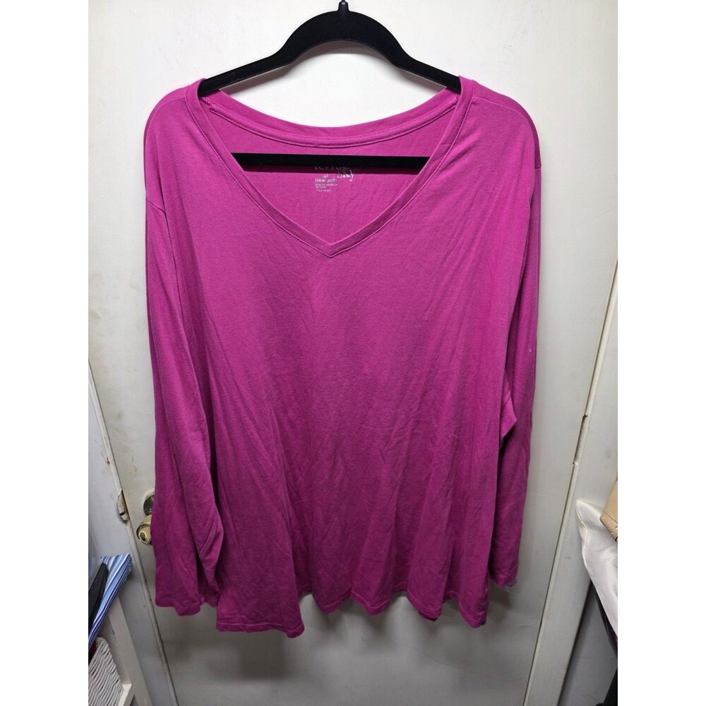 Terra Sky Women's Plus Size 4X Pink V-Neck Long Sleeve Top
